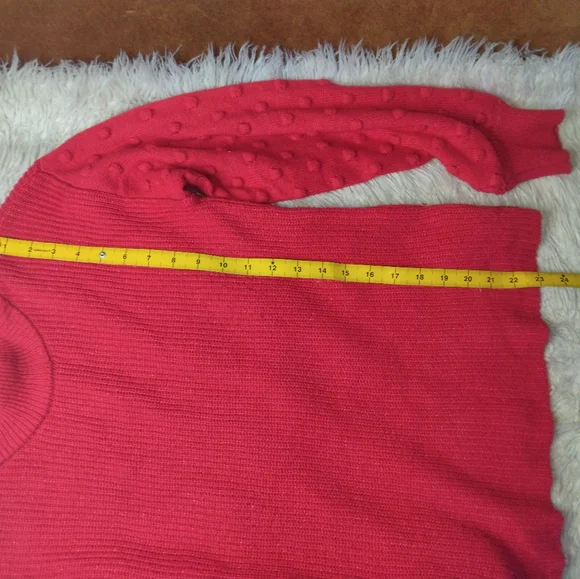 CeCe Luminous Red Pullover Ribbed Knit Sweater With Bobble Sleeves Size S - Picture 8 of 8